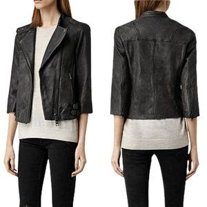 All Saints Distressed Black Leather Moto Jacket
